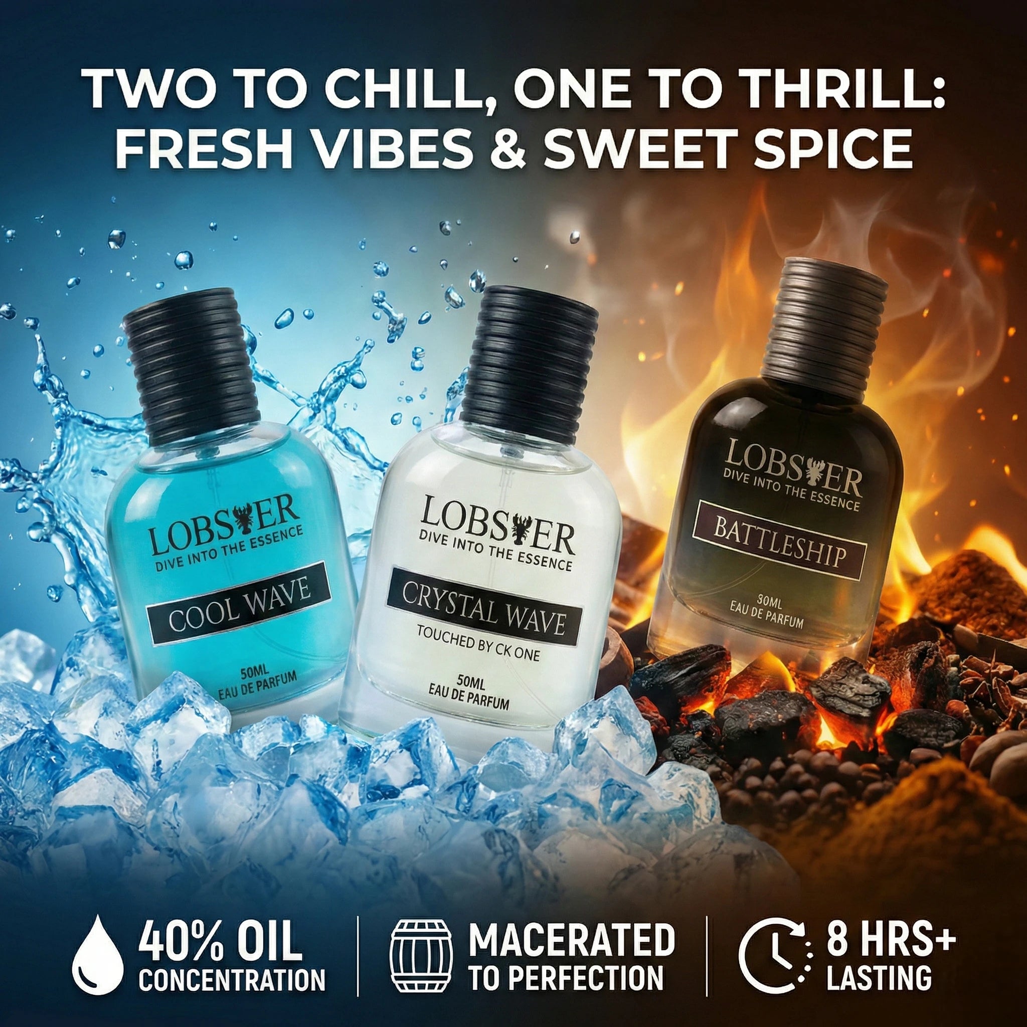Premium Fragrance Trio Bundle - Crystal Wave, Coolwave & Battleship